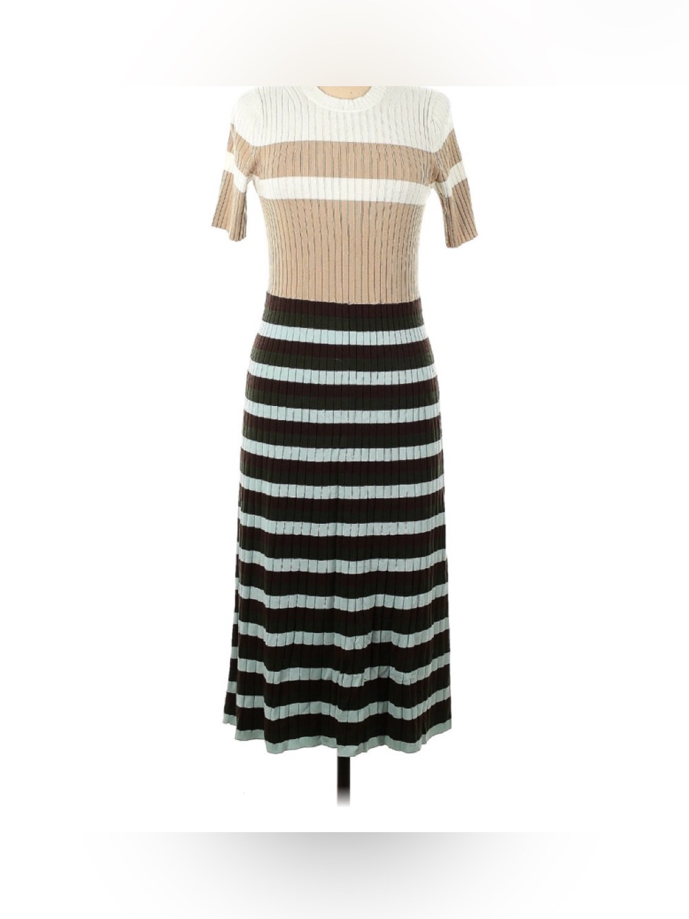 Banana Republic Striped Rib-Knit Midi Dress in Beige, Brown & Light Blue